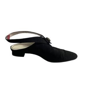 Vintage 90s Robert Clergerie Black Nubuck Suede Mules w/ Ankle Strap - size 6.5